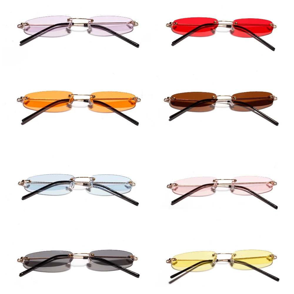 Peekaboo Rimless Tiny Narrow Rectangle Sunglasses 2019 | Candy Color Thin Sun Glasses for Men and Women | Clear Lens UV400 image 6