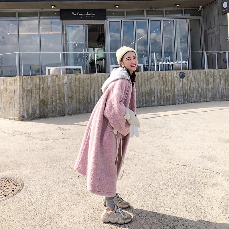 Real Fur Coat Women Korean Oversize Hooded Winter Warm Lamb Jacket Abrigos Mujer Invierno 2020 C18F23392 YY666 |