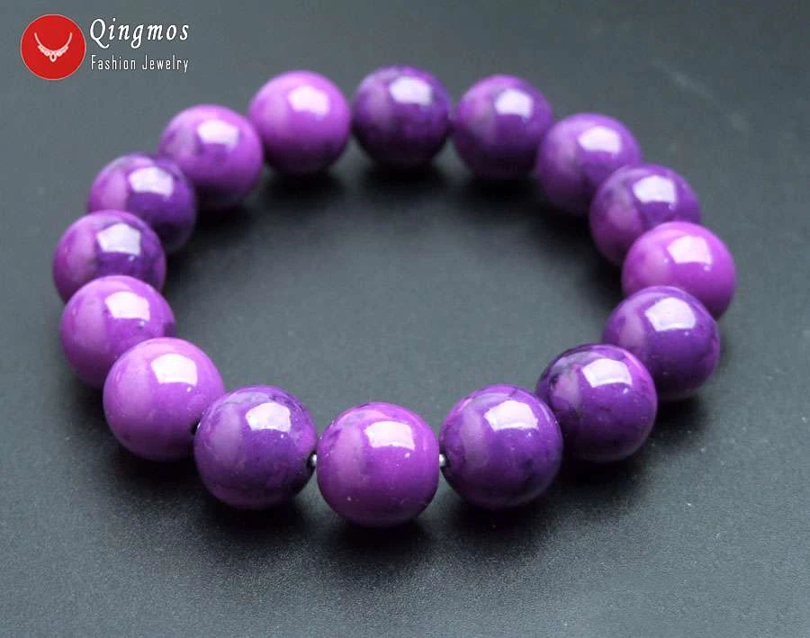 Модный женский браслет Qingmos Sugilite с 12 мм круглыми искусственными камнями Изящные