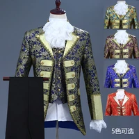 mens palace stage retro european performence double breasted suit red blue gold 3 piece suits men coat pant vest suits