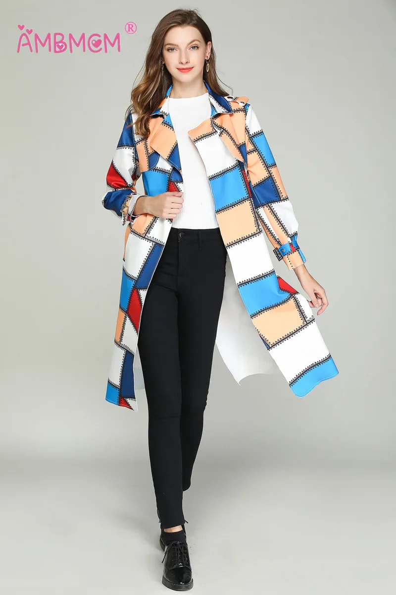 2018 New Fashion Autumn Winter Coat Women's Long Geometric Belt Outwear Elegant Vintage Warm Overcoat Coats AMBMCM | Женская одежда