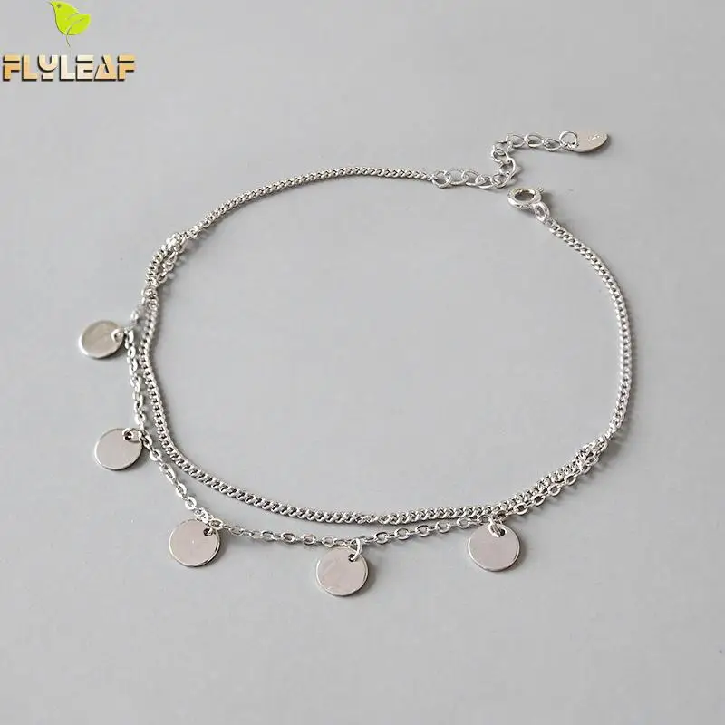 

Flyleaf Double Chain Round Piece Ankle Leg Bracelet For Women 2018 New 925 Sterling Silver Barefoot Boho Shoes Fasion Jewellery
