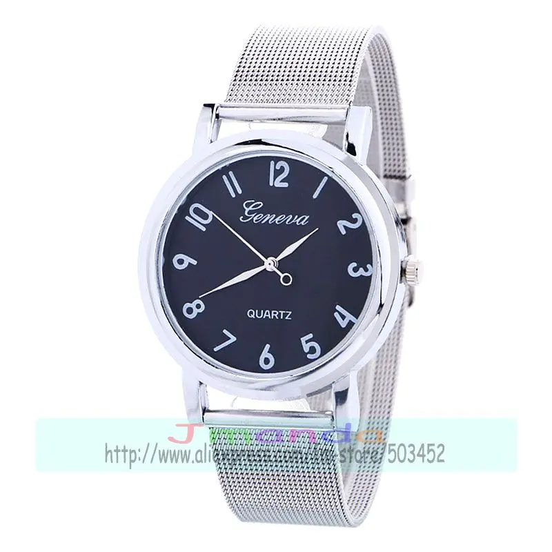 100 шт./лот Модные женские кварцевые часы с сетчатым браслетом серебряный ремешок