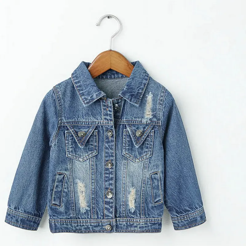 Детские Джинсовые куртки для девочек пальто с длинным рукавом джинсы принтом из