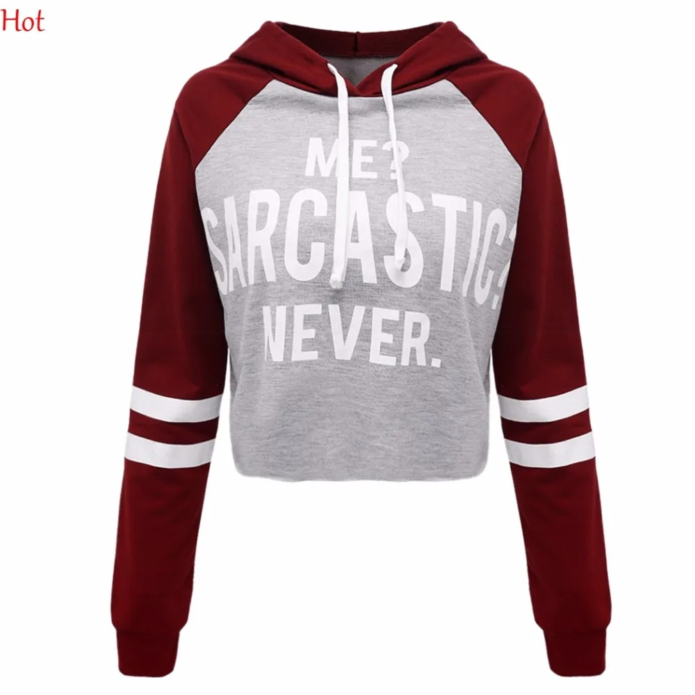 2017 Hot Women's Clothing Printing Letters Hoodies Hooded Sweatshirts Crop Tops Patchwork Hoody Women SVH031739 | Женская одежда
