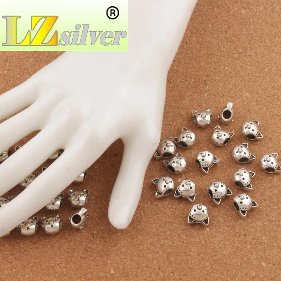 

Cat Head Big Hole Beads 100pcs zinc alloy Dangle Fit European Bracelet L1324 11.8x9.5mm