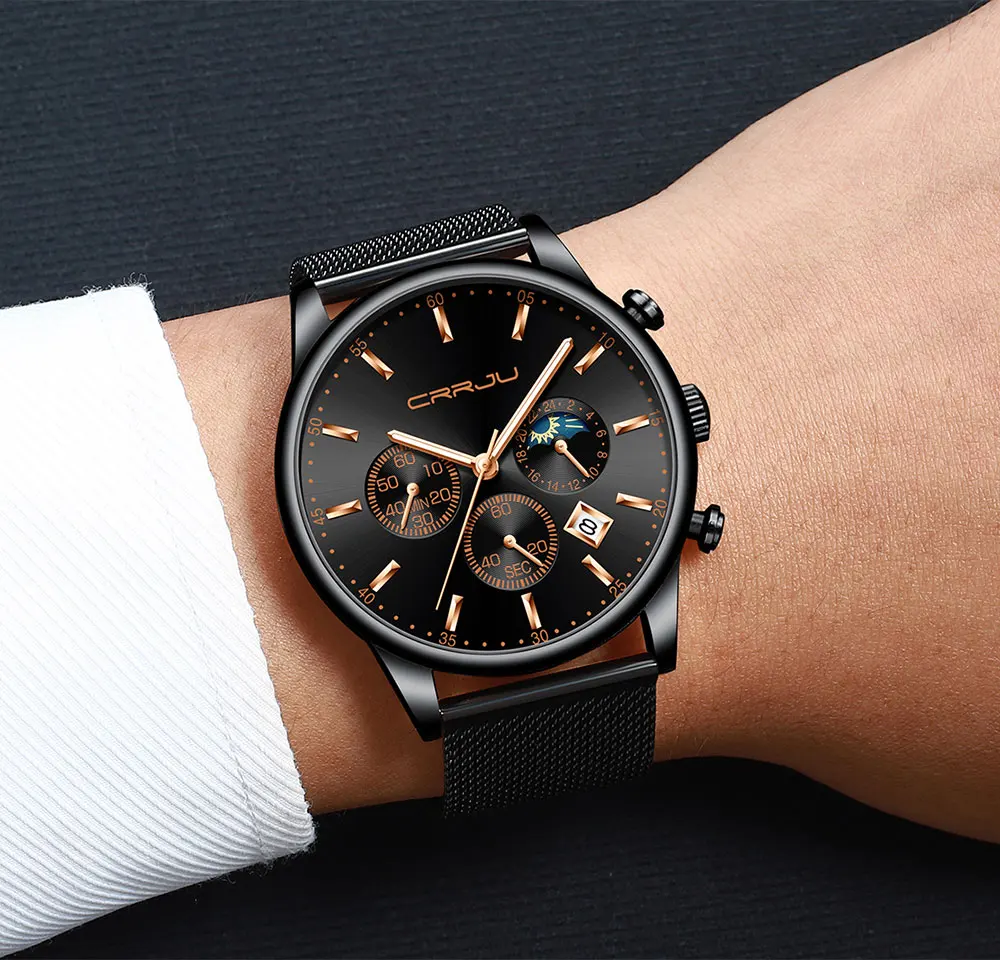 CRRJU мужские часы Reloj Hombre 2019 s лучший бренд класса люкс кварцевые с большим