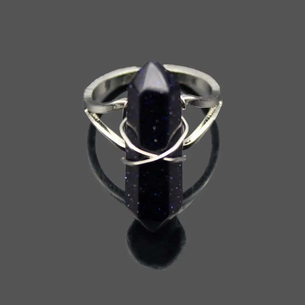 Blue Goldstone Натуральные аметисты Агаты кварц бирюза Опал Камень регулируемые кольца пуля шестиугольная бисером ручной работы проволока обернутая манжеты кольца - Цвет основного камня: Blue Goldstone