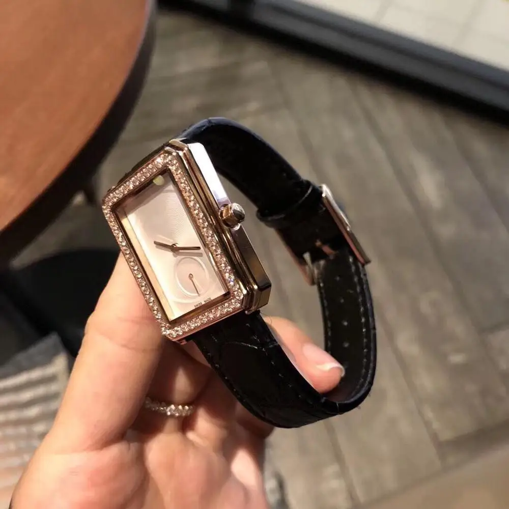 rose gold and white Натуральная кожа белый/черный ремешок для часов 27 мм* 35 мм Прямоугольник циркон камень кварцевые наручные часы модные дизайнерские часы для женщин - Цвет: rose gold and white