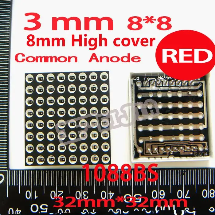 10 шт./лот 3 мм 8X8 красный 8 Высокая Крышка общий анод 32*32 светодиодный точечный
