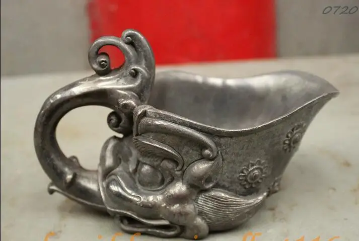 6 &quotотмеченный Китайский дворец чистая бронза Exorcise Голова Дракона Кубок Zun Rhyton