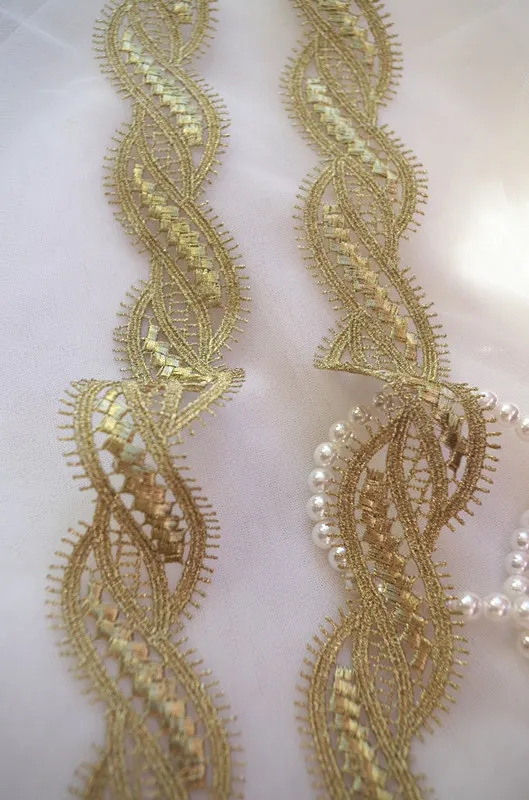 Металлическая Золотая кружевная отделка Золотое кружево с ресницами двора 1