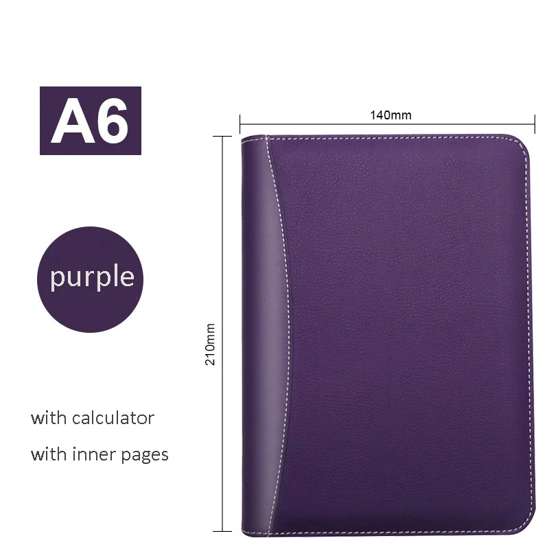 A6 purple A6, A5, B5, блокнот для путешествий из искусственной кожи, ежедневник, ежедневник, ежедневная заметка, блокнот, блокнот, на молнии, с 6 кольцами, в подарок, 1086B - Цвет: A6 purple