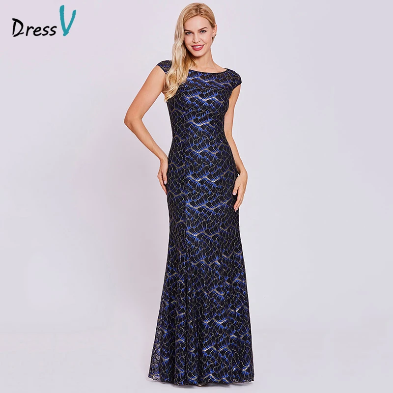 Черное длинное вечернее платье Dressv недорогое Кружевное Русалка с коротким
