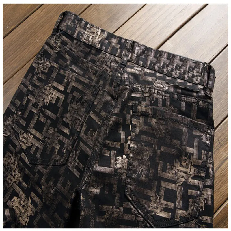 Men's fashion flower print jeans Male casual black denim pants Long trousers | Мужская одежда