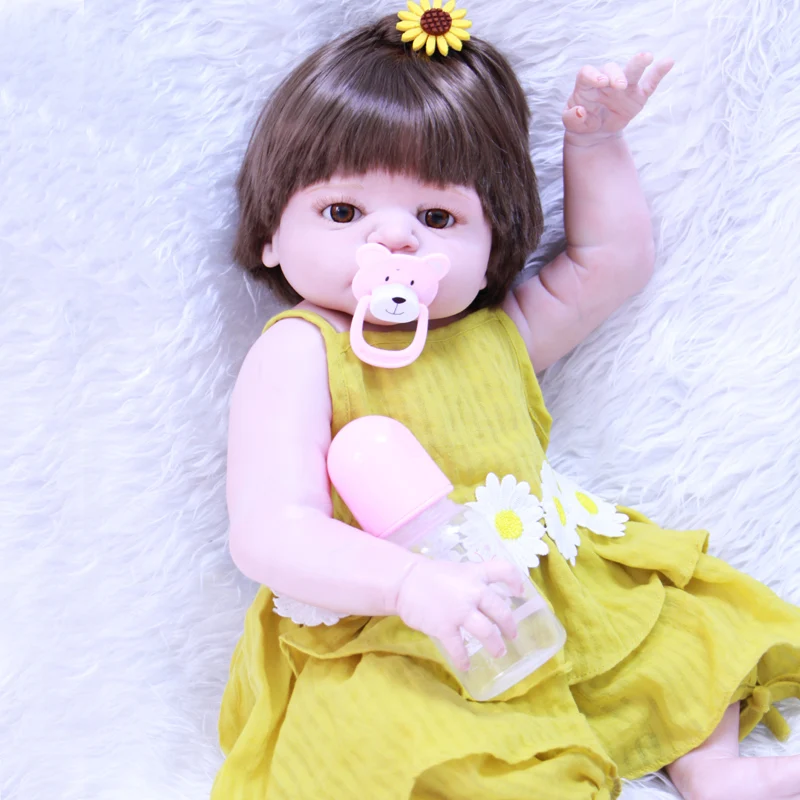 

bebe reborn girl doll menina de silicone menina 55 cm doll brown eyes doll reborn Toys Lifelike Child boneca Christmas Gift