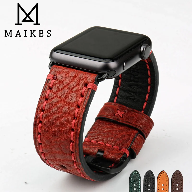 

MAIKES New Watch Band For Apple Watch 44mm 40mm / 42mm 38mm Series 4 3 2 1 iWatch Special Genuine Leather Watch Strap Watchband