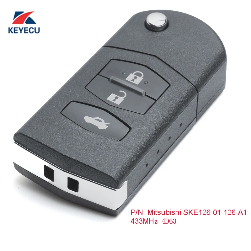 

KEYECU Replacement Upgraded Flip Remote Car Key Fob 3 Button for Mazda 2 3 5 6 MX-5 CX-7 2005-2015 P/N: Mitsubishi SKE126-01