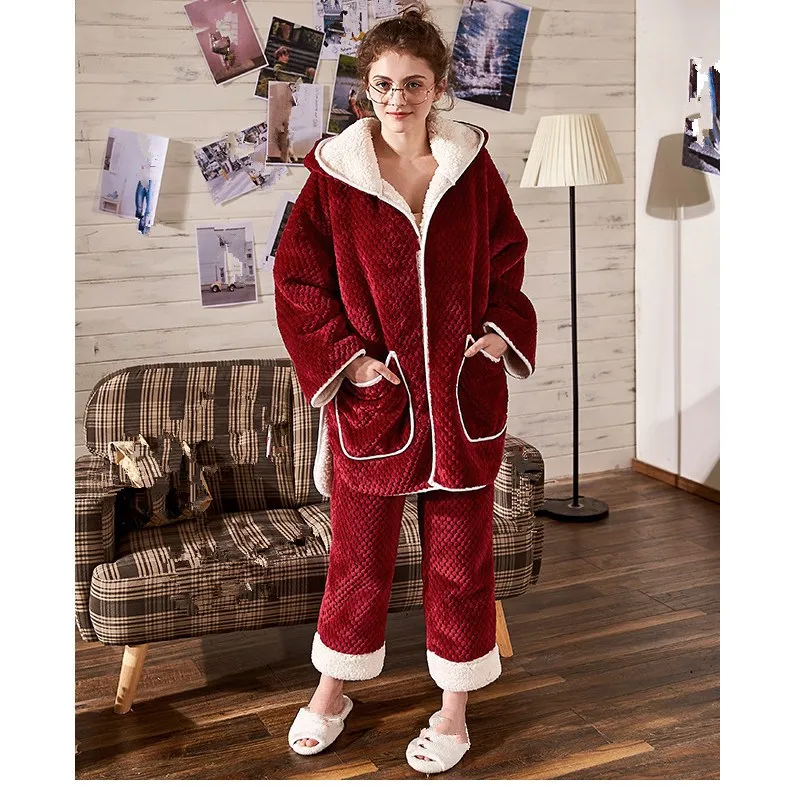 Женские Фланелевые Пижамные комплекты длинные брюки с рукавами костюм теплый