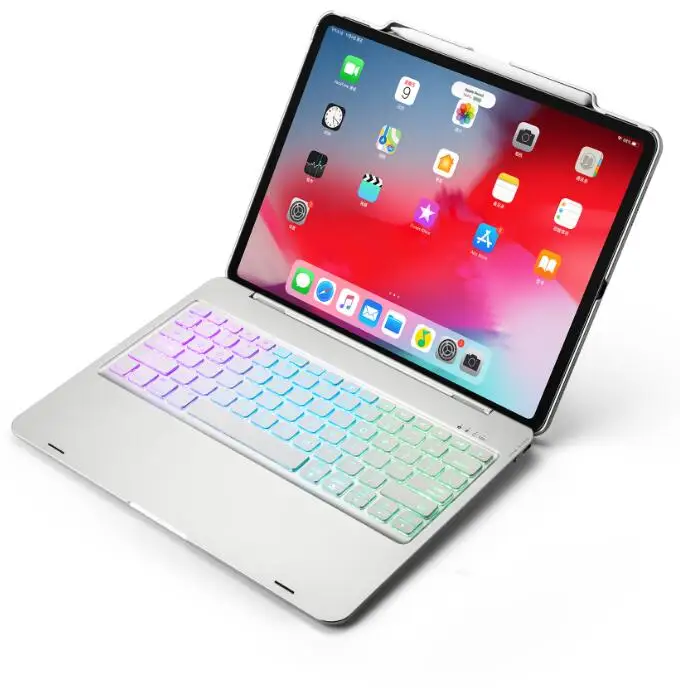 Silver Беспроводной Bluetooth чехол для клавиатуры для iPad Pro 12,9 дюйма с красочным Светодиодный подсветкой - Цвет: Silver