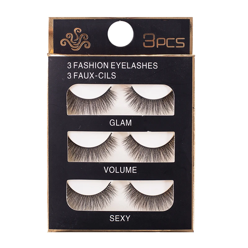 

YOKPN Fashion Nude Makeup Eyelash Natural Long 3D Fake Lashes Soft Fiber 3 Pairs False Eyelashes Multilayer Thick Curl Eyelashes