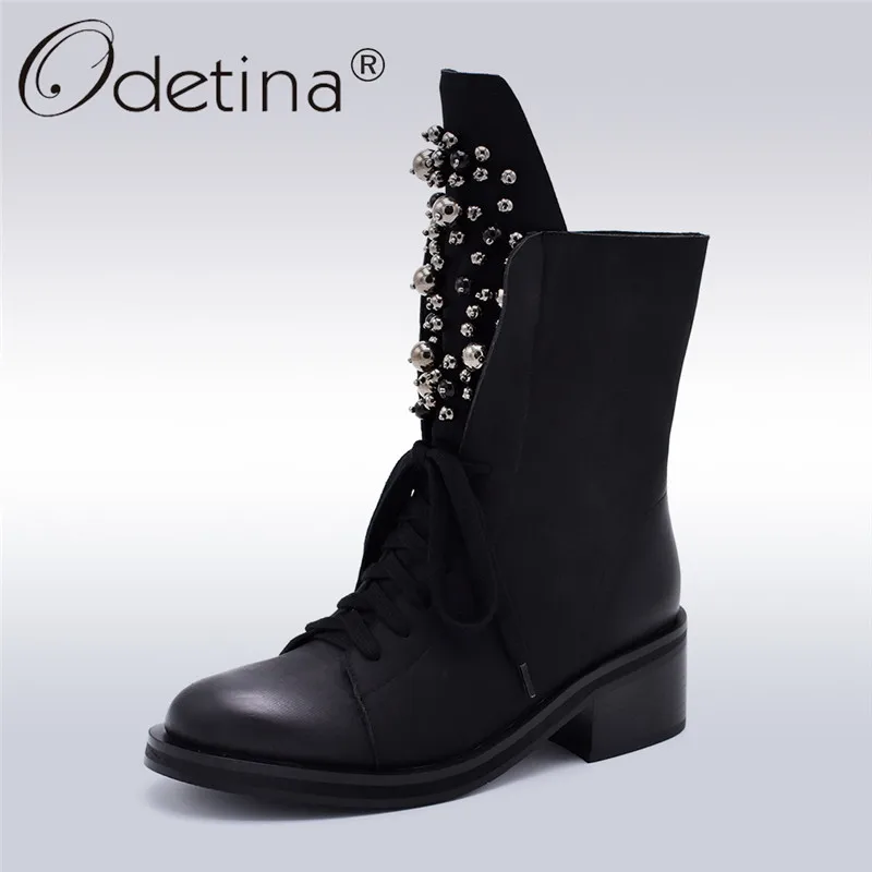 Odetina/модные брендовые зимние ботинки до середины икры женские теплые с