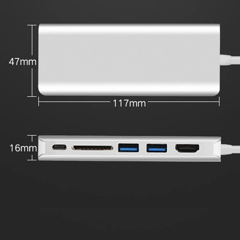 USB-C Hub алюминиевый адаптер типа C с HDMI портом порт Gigabit Ethernet USBC Power Delivery 2 USB 3 0 s SD