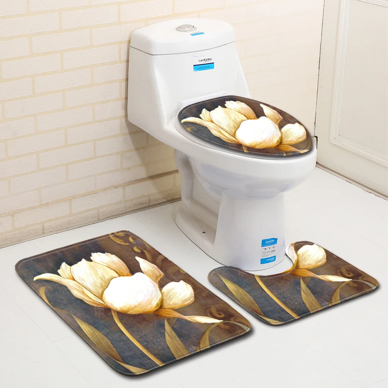 

Nordic 3Pcs Bath Mat Set Flannel Anti Slip Bathroom Toilet Shower Room Decor Rug Carpet Bathroom Bath Mat Set