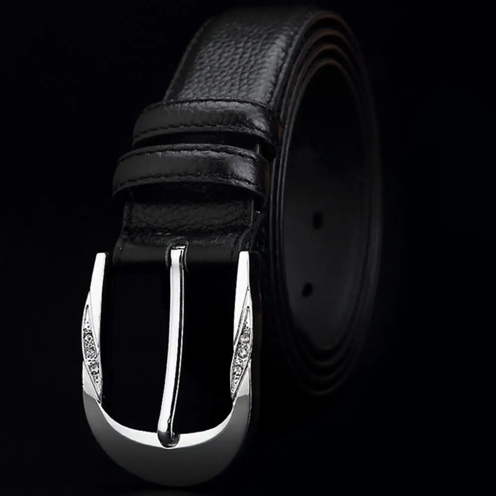 High Quality 1st Layer Cow Genuine Leather Belts Crystal Decorative Buckle Metal Metal Casual Belt Women 3.3cm FCO024