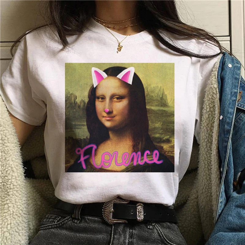 Mona Lisa/забавная модная футболка с принтом Harajuku Новинка Летняя Повседневная