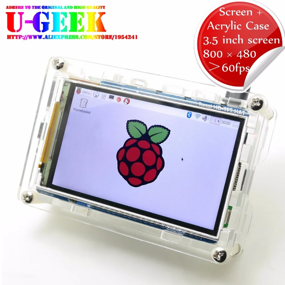 UGEEK Raspberry Pi High PPI 3 5 дюймов 800*480 TFT экран + акриловый чехол для 3B 2B B | Поддержка IR Kali|kit