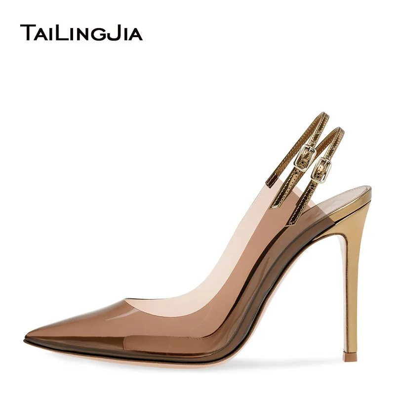 

Transparent PVC High Heels Pumps Slingbacks for Women 2020 Ladies Stiletto Heeled Pointed Toe Party Shoes Clear Shoe Large Size
