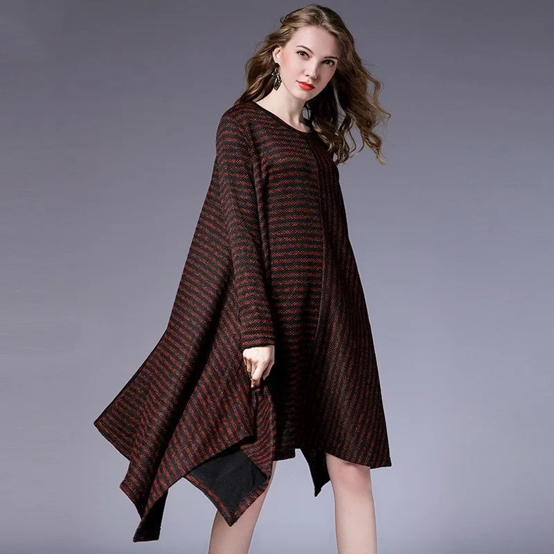 CHICEVER Striped Dresses For Women O Neck Long Sleeve Loose Oversize Irregular Hem Dress Female Autumn Fashion Clothing New 2018 | Женская