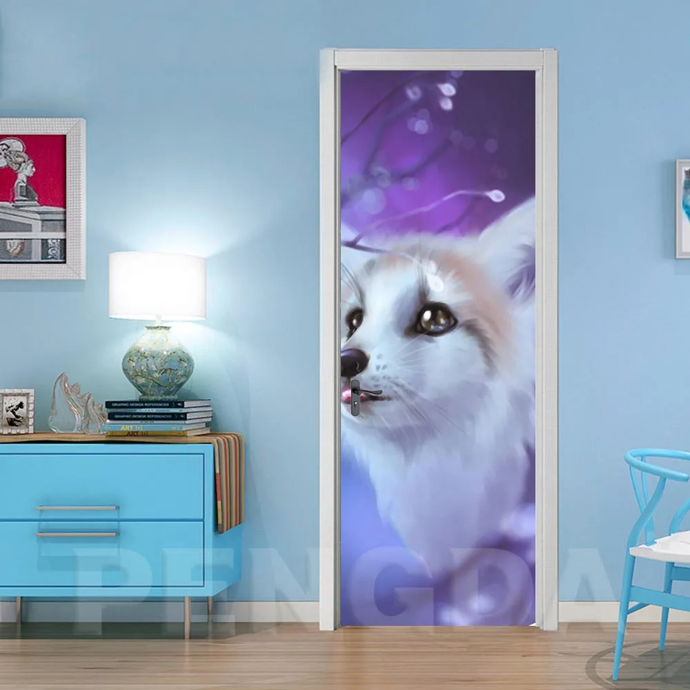 Door XRN1504-03 Самоклеющиеся наклейки на дверь в спальню, с изображением лисы, сделай сам, обновленная Фреска, водонепроницаемый современный холст, принт, картина, новое украшение для дома - Цвет: Door XRN1504-03