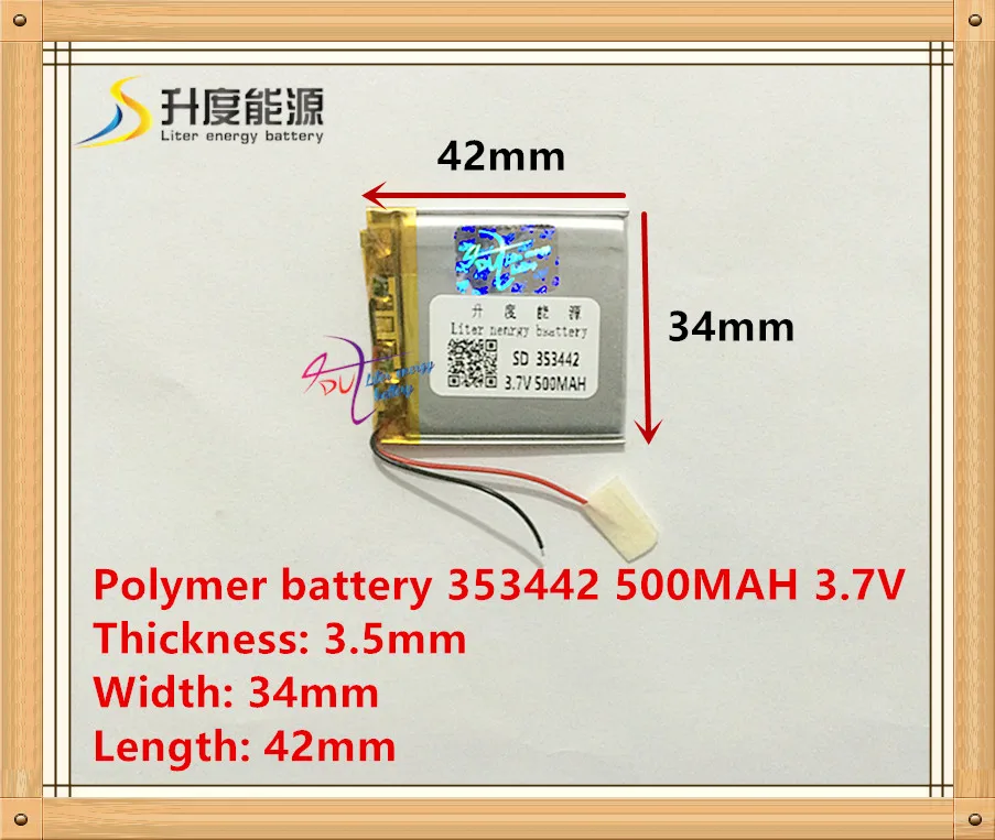 3 7 V полимерная батарея 353442 A продукт тонкий 500mah литиевая панели питания |