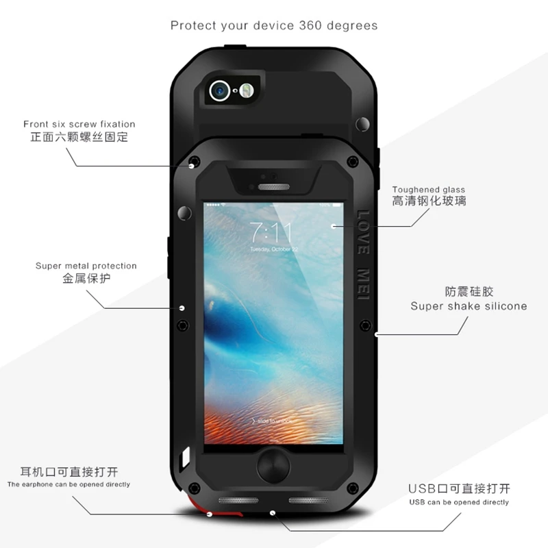 Чехол Love mei из алюминия и металла для iphone SE защитный противоударный чехол +