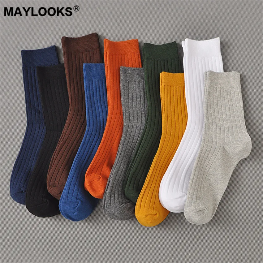 Maylooks/мужские носки сезон осень-зима одноцветные простые деловые с двойной иглой