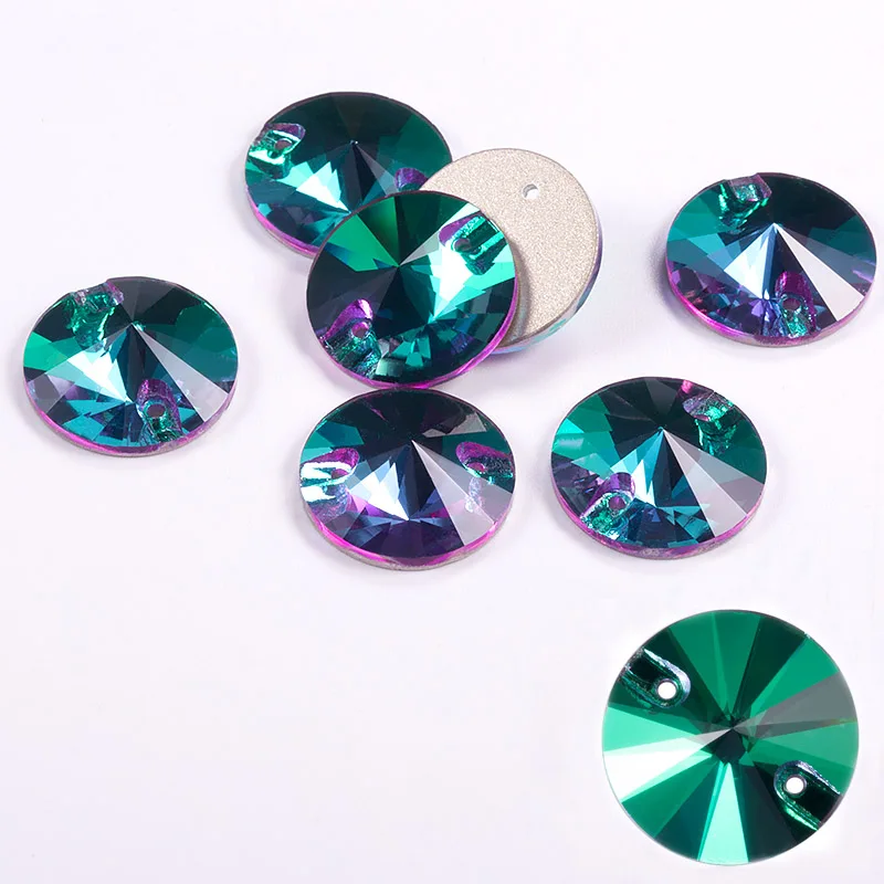 green flame ЦЯО ааааа Красочные 8-16 мм Rivoli круглые кристаллы стеклянные пришивные стразы для сумок, одежды, обуви, украшения свадебного платья - Цвет: green flame