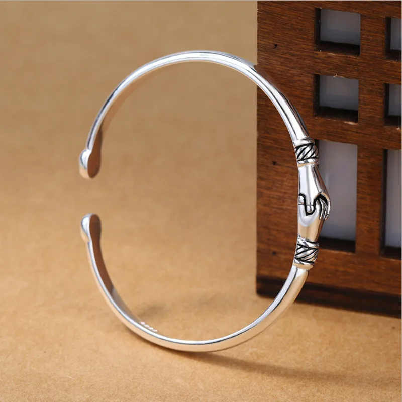 

New Retro Female 925 Sterling Silver Jewelry Bracelets Opening Handshake Creative Friendship Bangles