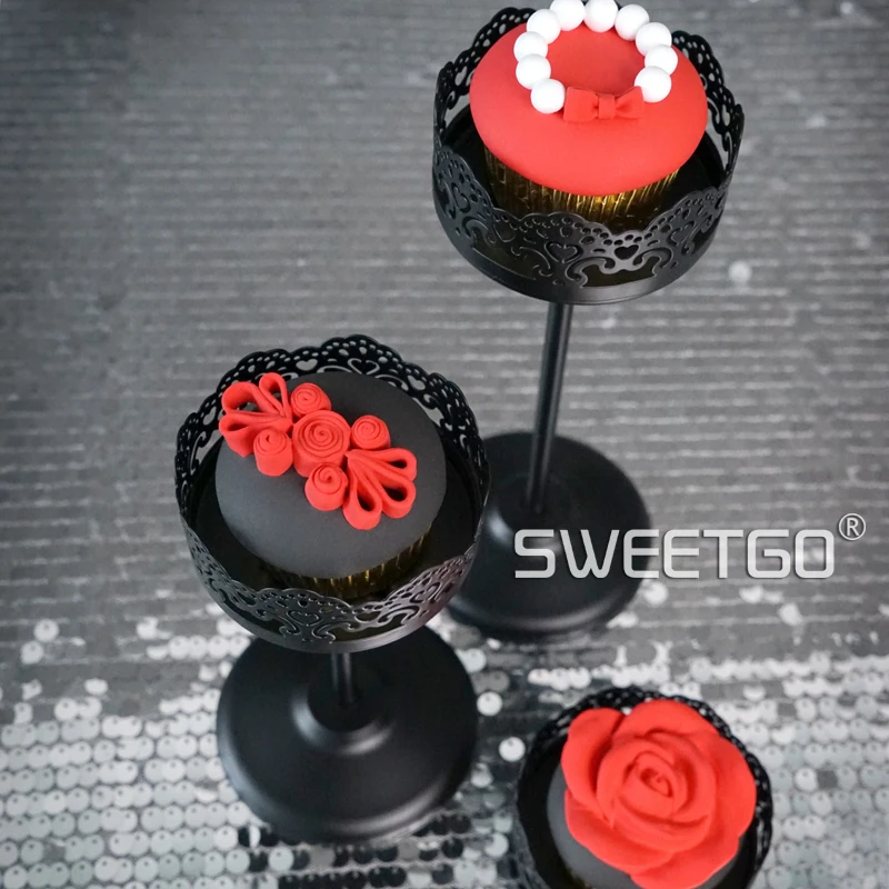 1 Pcs Black Mini Iron Wedding Party Decoration Cake Stands Dessert Fruit Cakecup Plate Pan With PC Cover #1511250 | Дом и сад