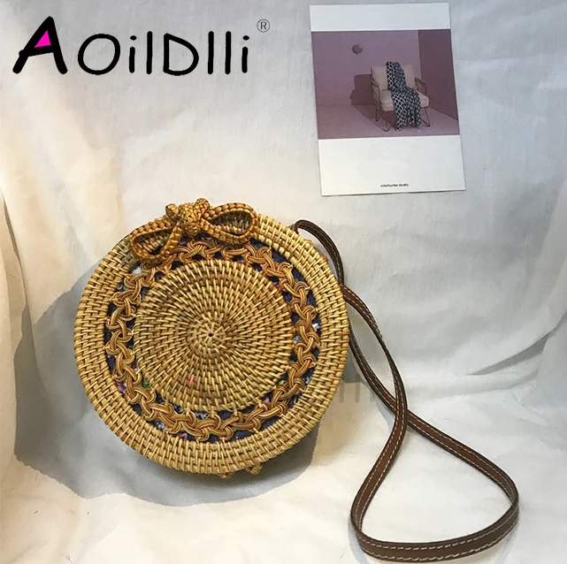 Новая пляжная сумка из ротанга круглая плетеная Сумка в богемном стиле|straw bag|woven