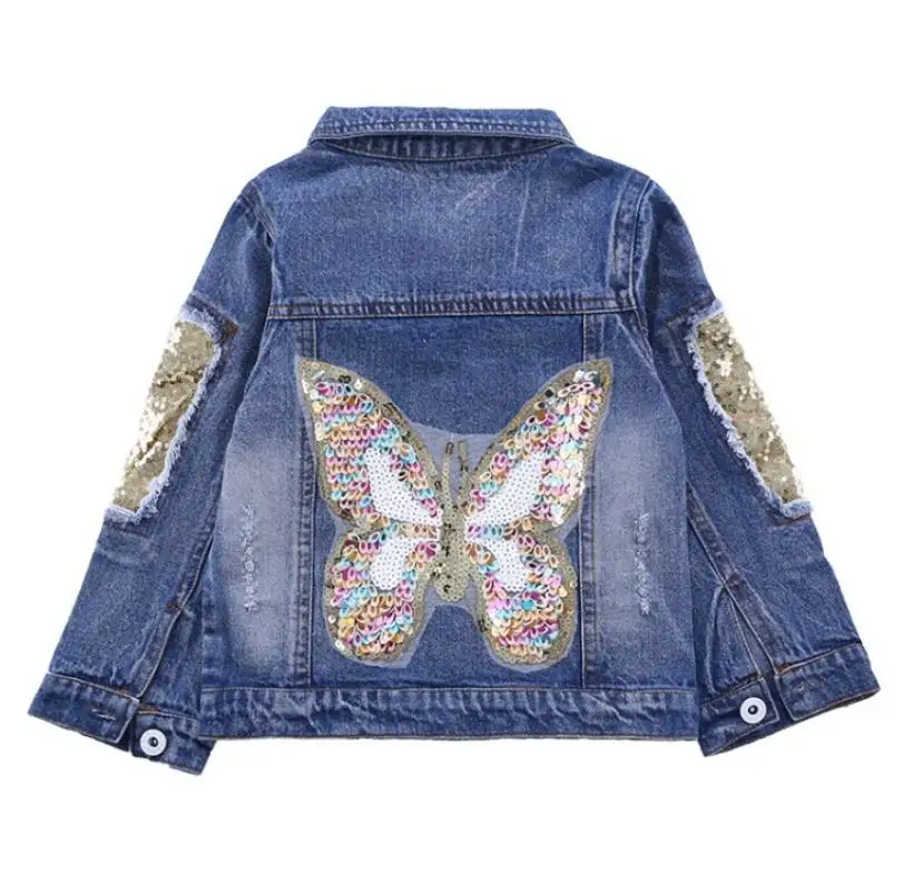 Girl Sequin lace denim jacket children outerwear Kids coat for 3-10 years Clothes spring autumn Baby girls jeans bling clothing | Детская