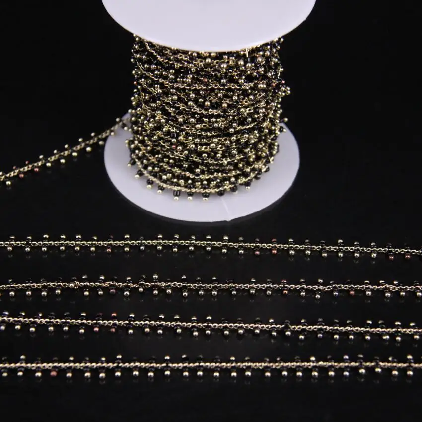 

5Meter,2mm,Black Cube Beads Link Brass Wire Wrapped Chain DIY Necklace,Glass Cube beads Rosary Chain Jewelry Findings