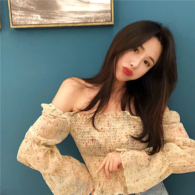2018 Новый Neploe оборками Блузка корейской моды Slash шеи Для женщин Blusas с длинным