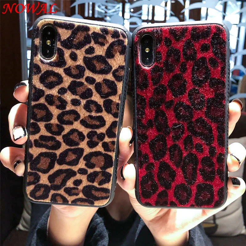 NOWAL плюшевый пластиковый чехол с леопардовым принтом для iPhone XS Max 6 6s Plus