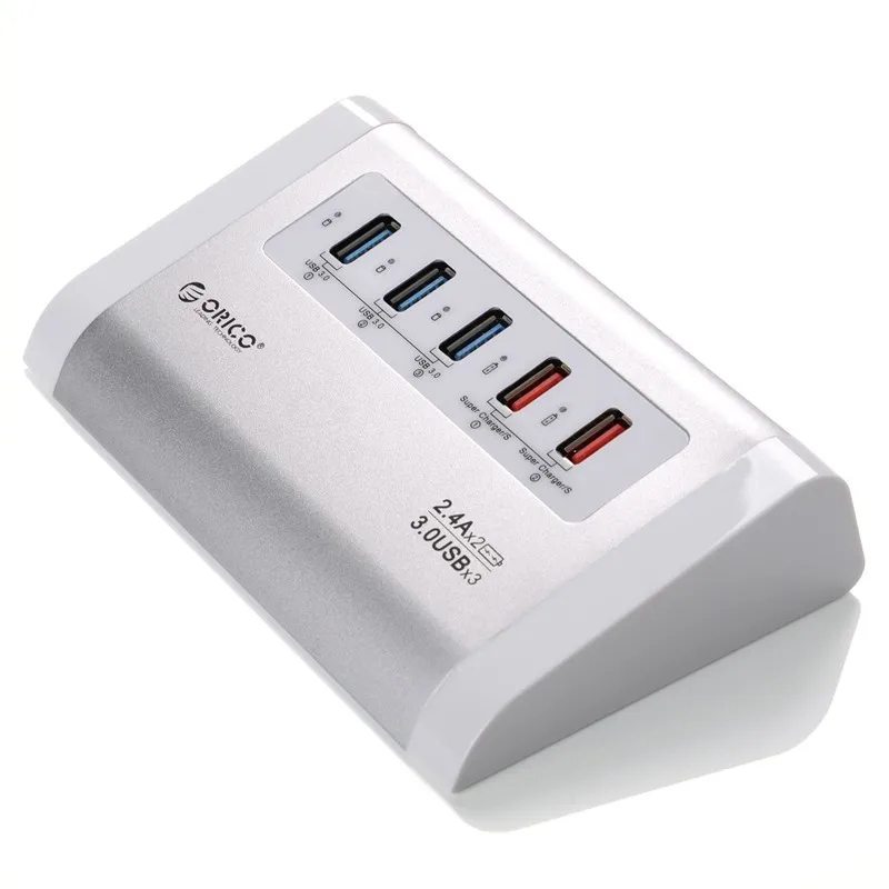 ORICO UH3C2-SV USB3.0 концентратор 5 Гбит/с высокоскоростной с зарядным устройством для мобильного телефона планшета EU Plug/US Plug-серебро