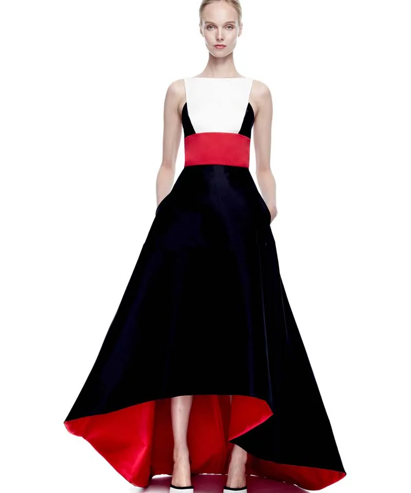 Vestido Longo белое Красное и черное комбинированное вечернее платье с глубоким