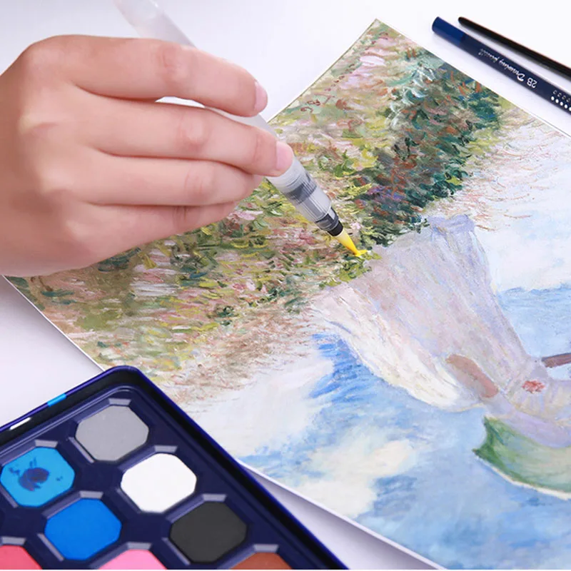 Профессиональные акварельные краски наборы художественных материалов Твердые акварельные краски 12/18/24/36/48 цветов Портативная набор кистей для рисования живописи.