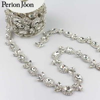 1yard big oval shape glass array crystal rhinestones trim ribbon metal chain for dressbagshoes accessories ml038