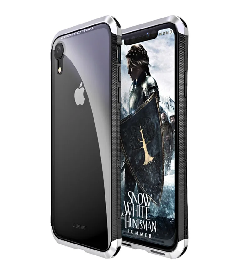 LUPHIE алюминиевый бампер чехол для iPhone X XS Max XR XS Роскошный Жесткий металлический каркас для iPhone 6 6 S закаленная задняя сторона противоударный - Цвет: black silver